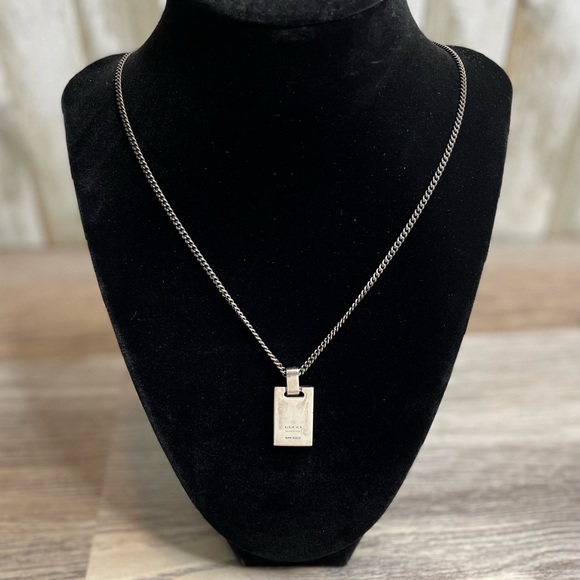 Vintage Gucci Stripes Diamantissima Tag Plate 925 Silver Pendant Chain Necklace - Picture 9 of 12